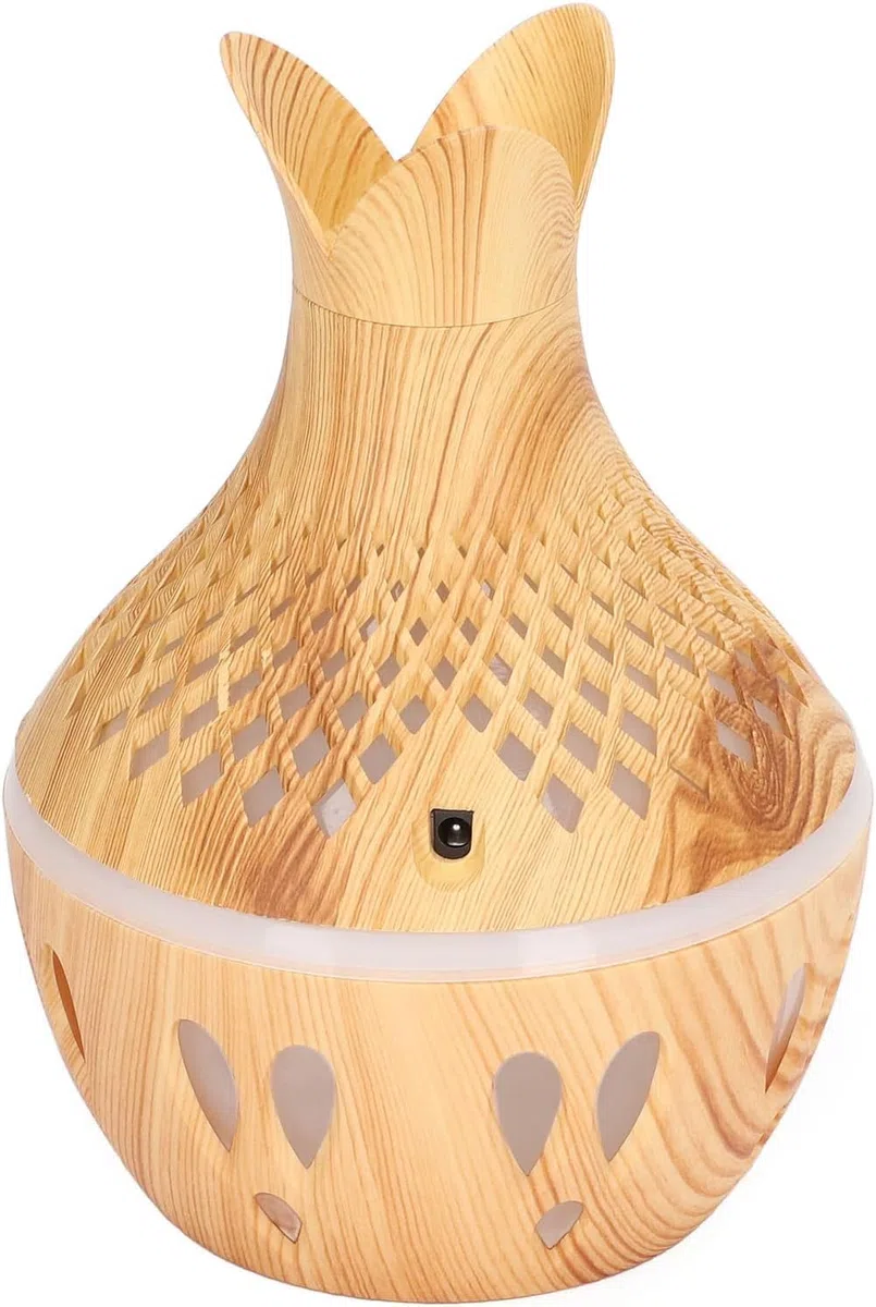 Nawilżacz aromaterapeutyczny 300 ml zasilany przez USB nawilżacz biurkowy z ziarnem drewna z kolorowym światłem LED, odpowiedni do sypialni w domu