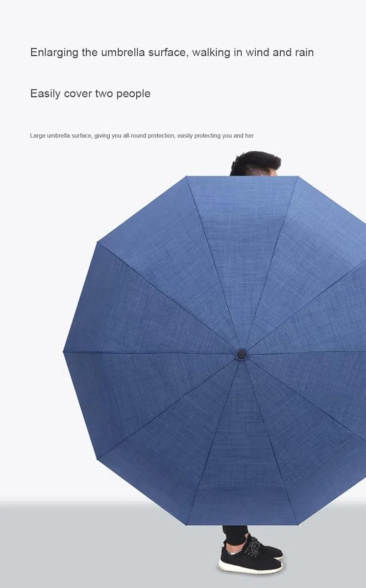 Parasolki Wiatroodporny parasol podróżny, 10 żeber, automatyczne otwieranie i zamykanie, składana drewniana rączka, kompaktowy(Blue)