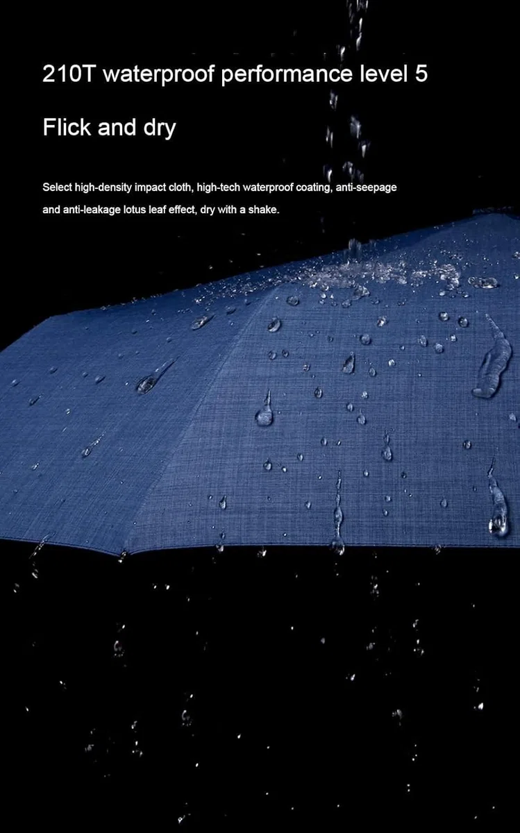 Parasolki Wiatroodporny parasol podróżny, 10 żeber, automatyczne otwieranie i zamykanie, składana drewniana rączka, kompaktowy(Blue)