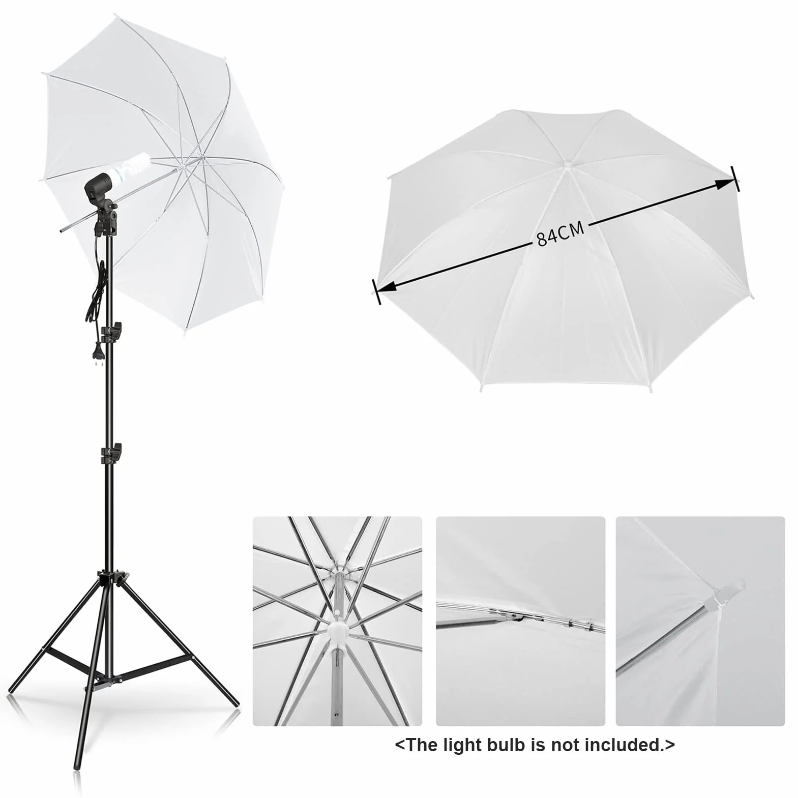 Andoer 33"/84cm Biały Parasol Studio Fotograficzne z 2M * 2 Statyw, Gniazda świetlne E27 * 2 do transmisji na żywo Fotografia portretowa Nagrywanie wideo