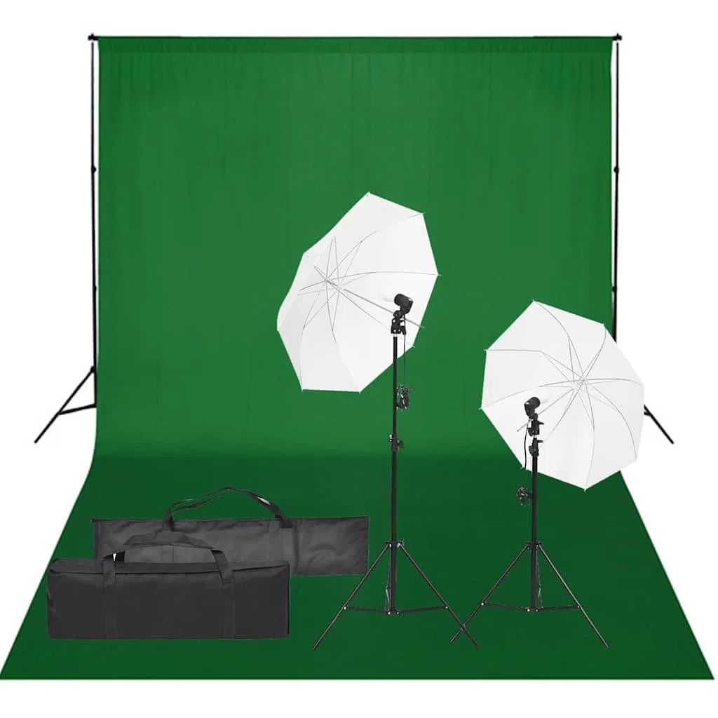 Zestaw do studia fotograficznego z oświetleniem i tłem, lampy dzienne 5500 K, abażury i regulowany system tła do fotografii i wideo