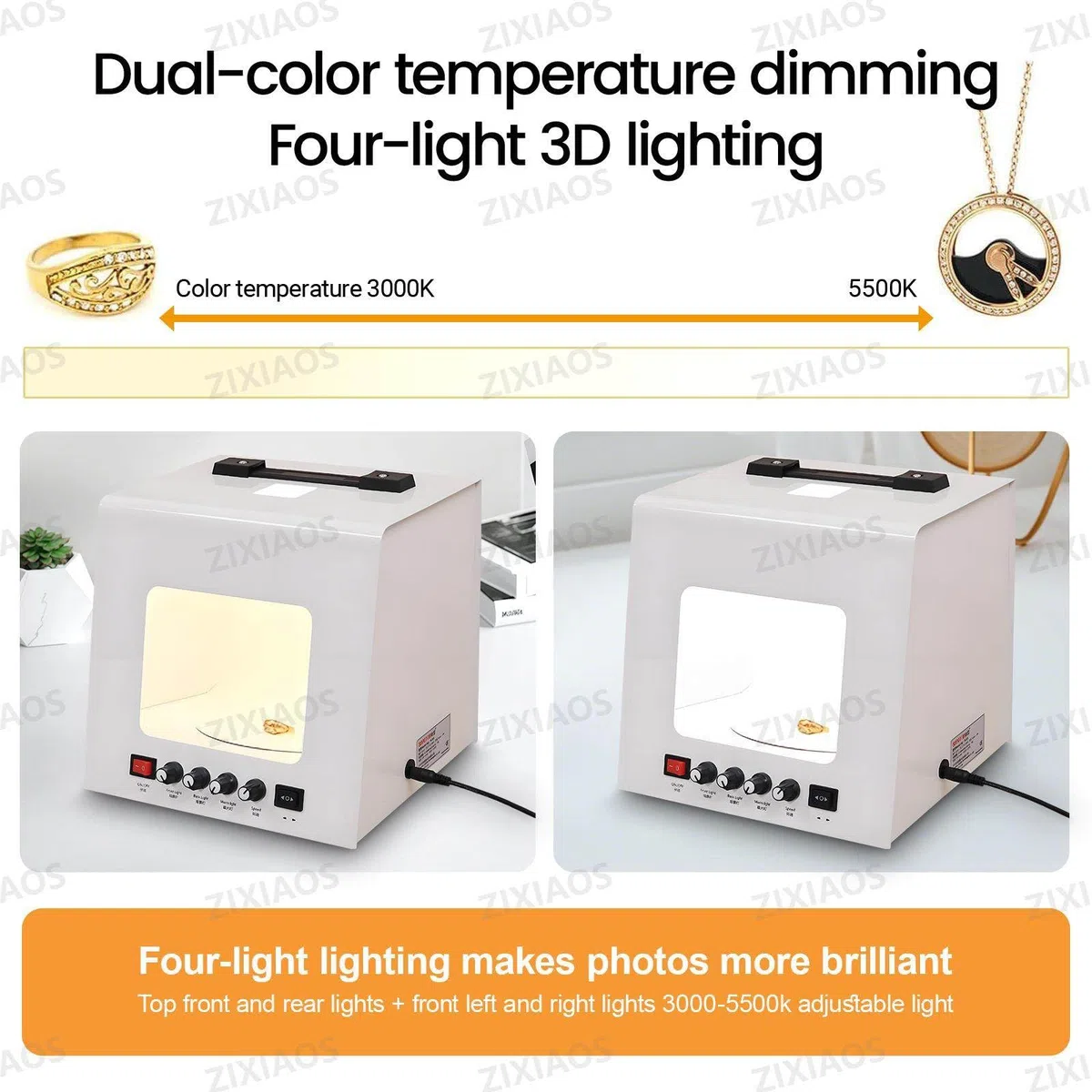 Studio Fotograficzne Light Box I Soft Box Z Automatycznym Obrotowym Stołem I Wiszącym Stojakiem, ściemnialny Namiot Do Zdjęć Z 4 Diodami LED, 5 Kolorowymi Płytkami 30cm