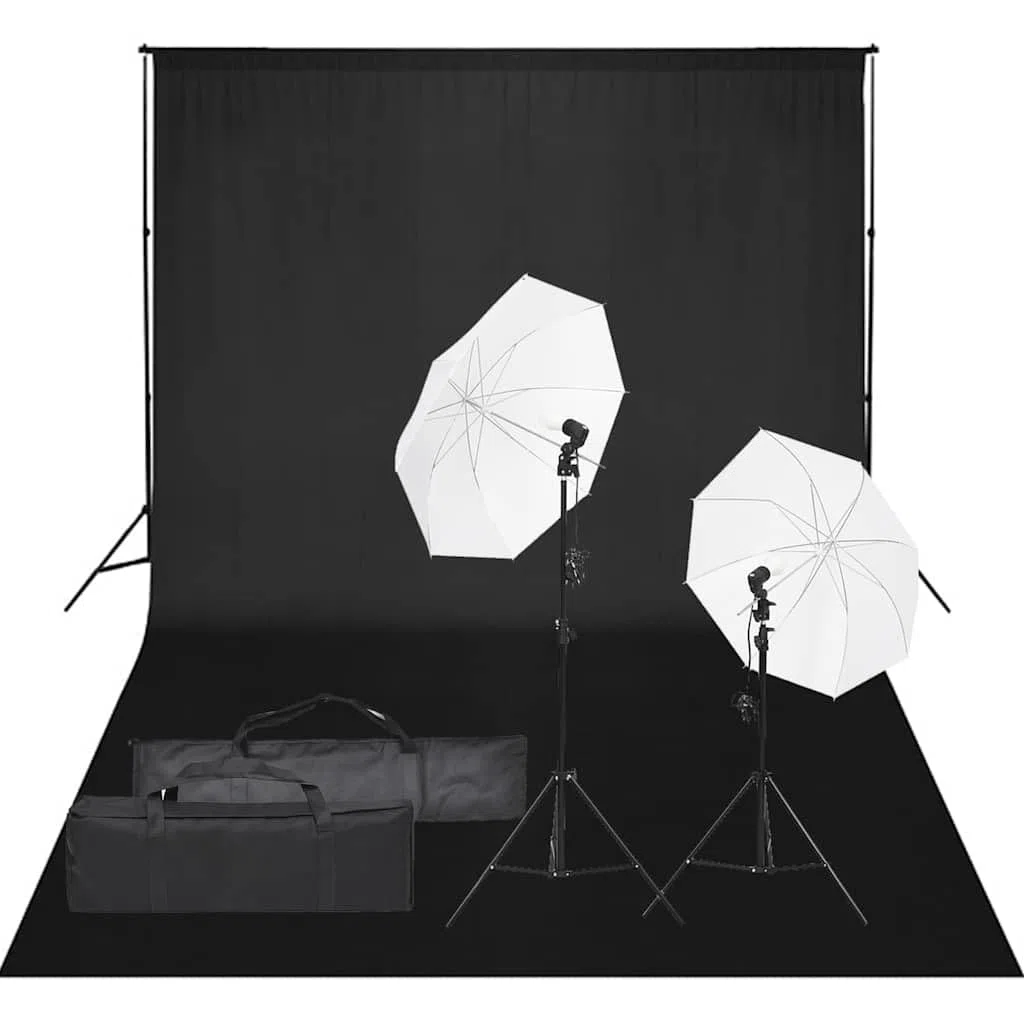 Zestaw do studia fotograficznego z systemem tła 300 x 500 cm, lampy dzienne 5500 K, abażury Softbox, aluminiowe statywy, torba do przenoszenia filmów i fotografii