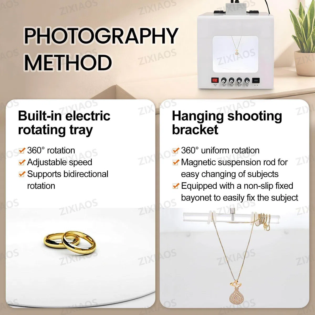 Studio Fotograficzne Light Box I Soft Box Z Automatycznym Obrotowym Stołem I Wiszącym Stojakiem, ściemnialny Namiot Do Zdjęć Z 4 Diodami LED, 5 Kolorowymi Płytkami 30cm