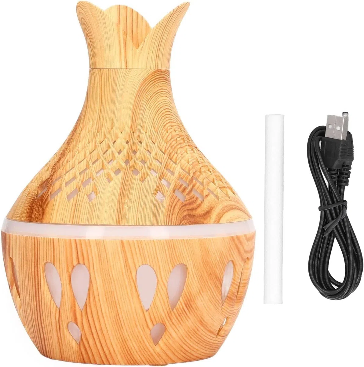 Nawilżacz aromaterapeutyczny 300 ml zasilany przez USB nawilżacz biurkowy z ziarnem drewna z kolorowym światłem LED, odpowiedni do sypialni w domu