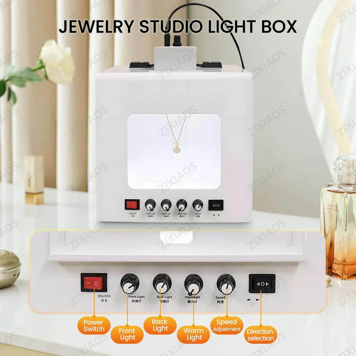 Studio Fotograficzne Light Box I Soft Box Z Automatycznym Obrotowym Stołem I Wiszącym Stojakiem, ściemnialny Namiot Do Zdjęć Z 4 Diodami LED, 5 Kolorowymi Płytkami 30cm