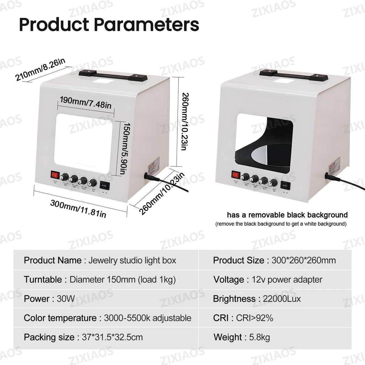 Studio Fotograficzne Light Box I Soft Box Z Automatycznym Obrotowym Stołem I Wiszącym Stojakiem, ściemnialny Namiot Do Zdjęć Z 4 Diodami LED, 5 Kolorowymi Płytkami 30cm
