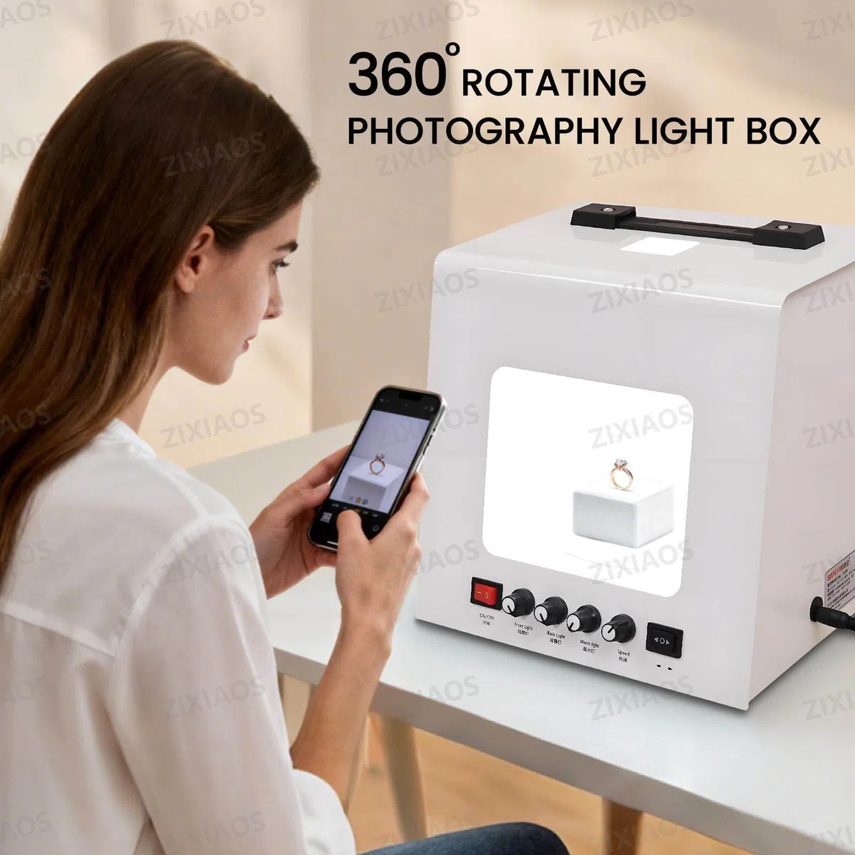 Studio Fotograficzne Light Box I Soft Box Z Automatycznym Obrotowym Stołem I Wiszącym Stojakiem, ściemnialny Namiot Do Zdjęć Z 4 Diodami LED, 5 Kolorowymi Płytkami 30cm